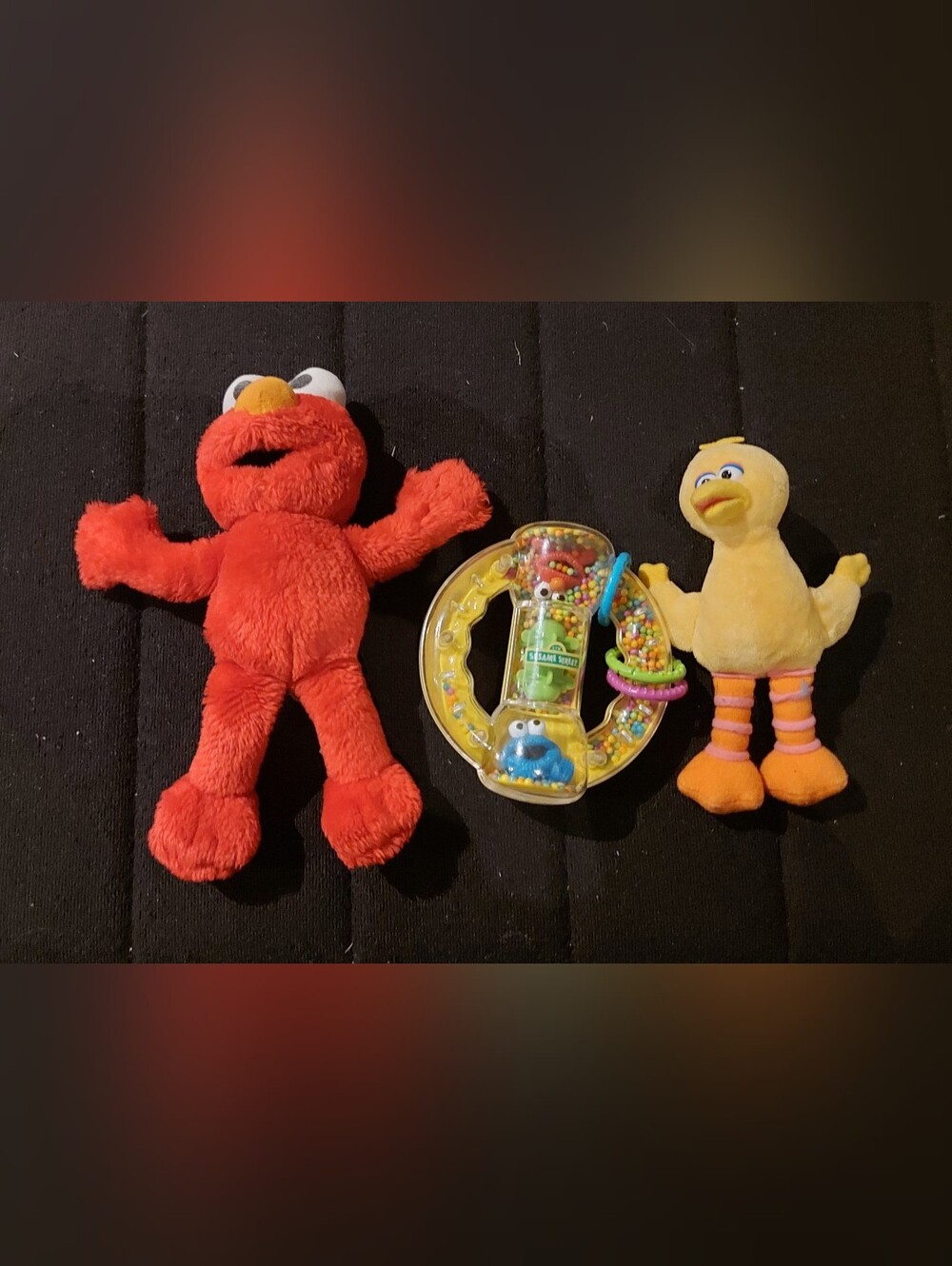 Sesame Street Yellow Ring Rattle with Colorful Character Beads & 2 Stuffies